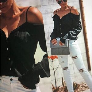 Free People Black Off-Shoulder Blouse